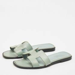 Hermes Sky Blue Patent Leather Oran Sandals Size 37.5