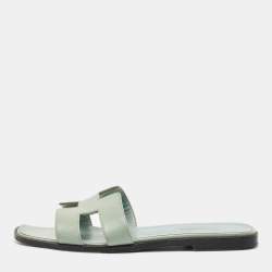 Hermes Sky Blue Patent Leather Oran Sandals Size 37.5