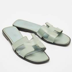 Hermes Sky Blue Patent Leather Oran Sandals Size 37.5