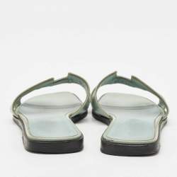 Hermes Sky Blue Patent Leather Oran Sandals Size 37.5