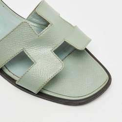 Hermes Sky Blue Patent Leather Oran Sandals Size 37.5