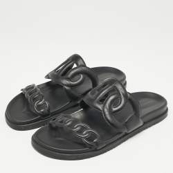 Hermes Black Leather Extra Sandals Size 41