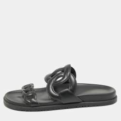 Hermes Black Leather Extra Sandals Size 41