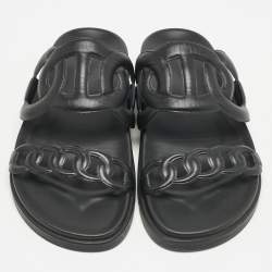 Hermes Black Leather Extra Sandals Size 41