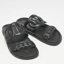 Hermes Black Leather Extra Sandals Size 41