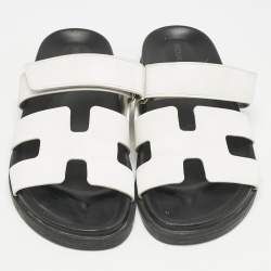 Pre Owned Hermes White Leather Chypre Flat Sandals Size 38