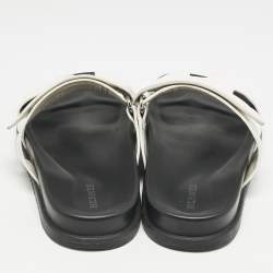 Pre Owned Hermes White Leather Chypre Flat Sandals Size 38
