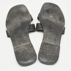 Hermes Black Leather Oran Flat Sandals Size 37.5