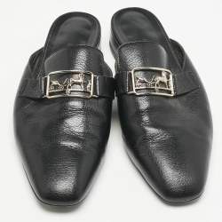 Hermes Black Leather Vincennes Flat Mules Size 37