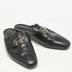 Hermes Black Leather Vincennes Flat Mules Size 37