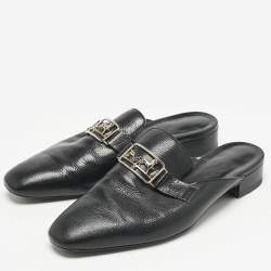 Hermes Black Leather Vincennes Flat Mules Size 37