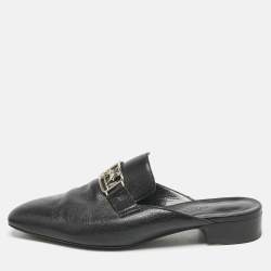 Hermes Black Leather Vincennes Flat Mules Size 37