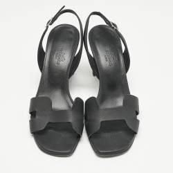 Hermes Black Leather Eternite Slingback Sandals Size 37