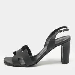 Hermes Black Leather Eternite Slingback Sandals Size 37