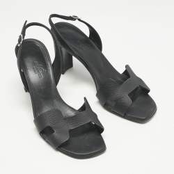 Hermes Black Leather Eternite Slingback Sandals Size 37