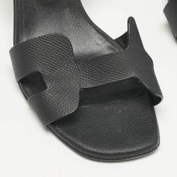 Hermes Black Leather Eternite Slingback Sandals Size 37