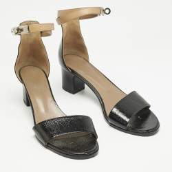 Hermes Black Leather Manege Ankle Strap Sandals Size 38