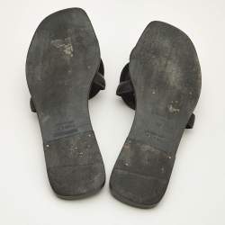 Hermes Black Leather Aloha Flat Slides Size 37