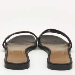 Hermes Black Leather Aloha Flat Slides Size 37