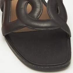 Hermes Black Leather Aloha Flat Slides Size 37