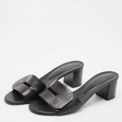 Hermes Black Leather View Slide Sandals Size 39.5