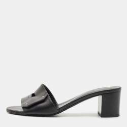 Hermes Black Leather View Slide Sandals Size 39.5