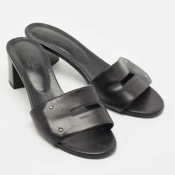 Hermes Black Leather View Slide Sandals Size 39.5