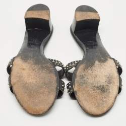 Hermes Black Leather Studded Oasis Block Heel Sandals Size 39
