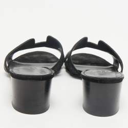 Hermes Black Glitter Suede Oasis Slide Sandals Size 38.5
