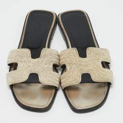 Hermes Gold Twisted Metal Thread Oran Flat Slides Size 40.5