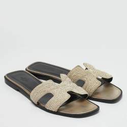 Hermes Gold Twisted Metal Thread Oran Flat Slides Size 40.5
