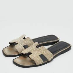 Hermes Gold Twisted Metal Thread Oran Flat Slides Size 40.5