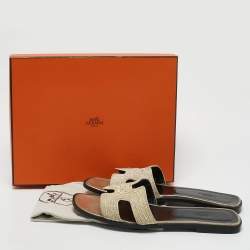 Hermes Gold Twisted Metal Thread Oran Flat Slides Size 40.5