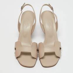 مملوكة مسبقًا Hermes Beige Leather Eternite Slingback Sandals Size 37
