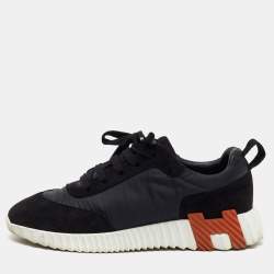 Hermes Black Nylon and Suede Bouncing Low Top Sneakers Size 39.5