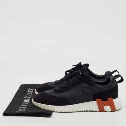 Hermes Black Nylon and Suede Bouncing Low Top Sneakers Size 39.5
