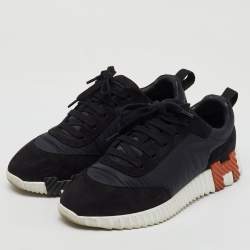 Hermes Black Nylon and Suede Bouncing Low Top Sneakers Size 39.5