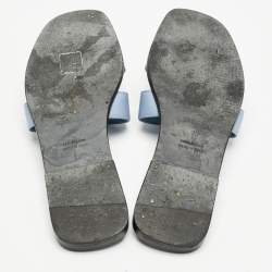 Pre Owned Hermes Blue Leather Oran Flat Slides Size 39