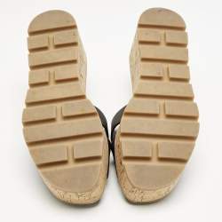 Hermes Black Leather Eze Platform Cork Wedge Sandals Size 38
