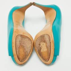 Hermes Blue Leather V-Neck Peep Toe Platform Pumps Size 38.5