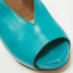 Hermes Blue Leather V-Neck Peep Toe Platform Pumps Size 38.5