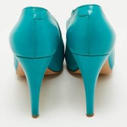 Hermes Blue Leather V-Neck Peep Toe Platform Pumps Size 38.5