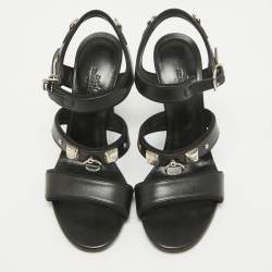 Hermes Black Leather Collier De Chien Sandals Size 37
