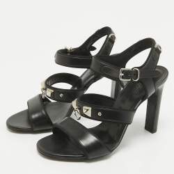 Hermes Black Leather Collier De Chien Sandals Size 37