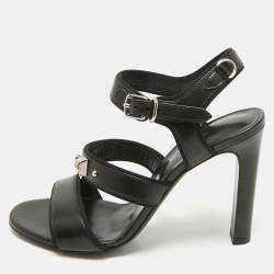 Hermes Black Leather Collier De Chien Sandals Size 37