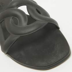 Hermes Black Rubber Aloha Flat Slides Size 38