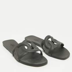 Hermes Black Rubber Aloha Flat Slides Size 38