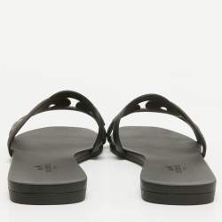 Hermes Black Rubber Aloha Flat Slides Size 38