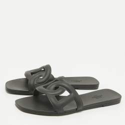 Hermes Black Rubber Aloha Flat Slides Size 38