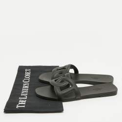 Hermes Black Rubber Aloha Flat Slides Size 38